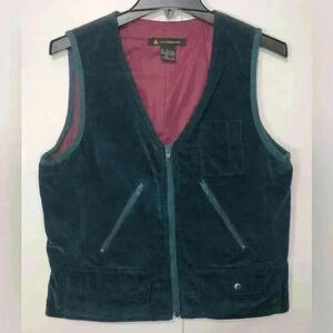 Liz Claiborne Unique Vintage Teal Corduroy Hunting Vest Fuchsia Lining Sz Medium
